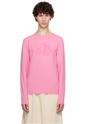 MM6 Maison Margiela Pink Flocked Long Sleeve T-Shirt