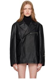 MM6 Maison Margiela Black Double-Breasted Leather Jacket