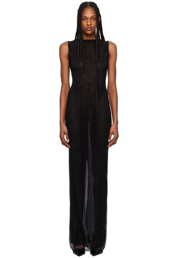 Mônot Black Crystal-Cut Maxi Dress