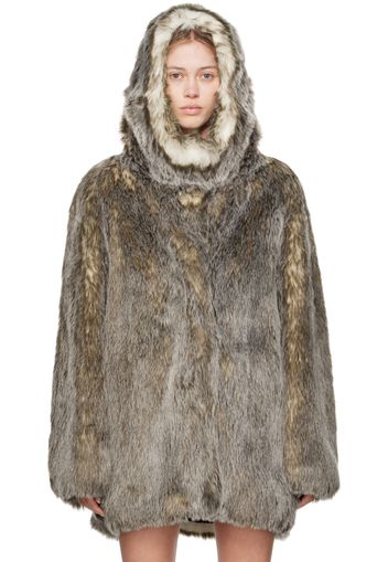 Moschino Jeans Beige Hooded Faux-Fur Coat