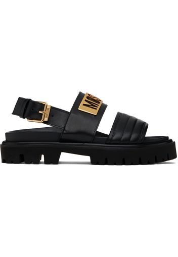 Moschino Black Maxi Logo Plate Calfskin Sandals