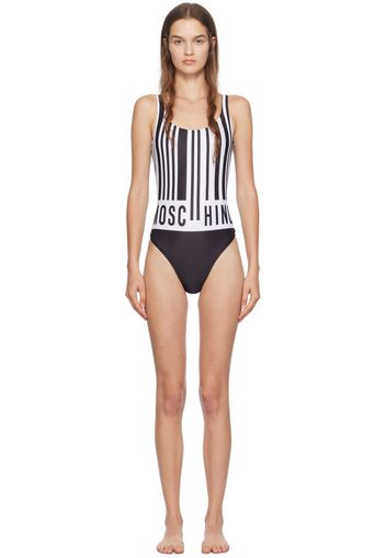 Moschino White & Black Barcode Print Swimsuit