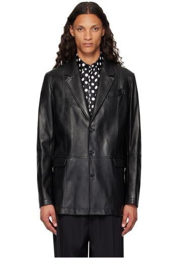 Moschino Black Notched Lapel Leather Jacket