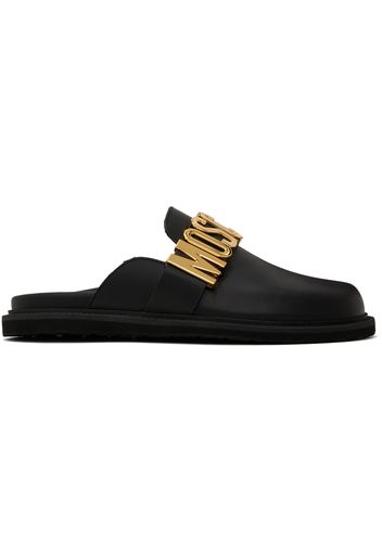 Moschino Black Lettering Logo Calfskin Mules