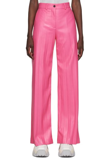 MSGM Pink Pleated Faux-Leather Pants