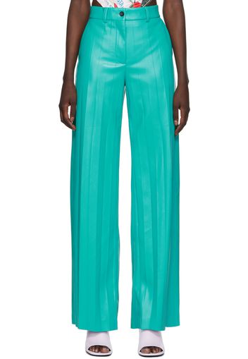 MSGM Blue Pleated Faux-Leather Pants