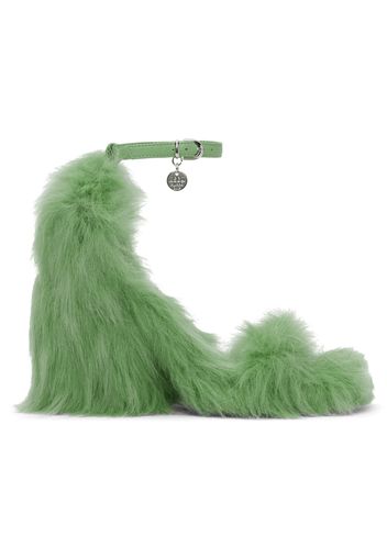 MSGM Green Faux-Fur Heeled Sandals