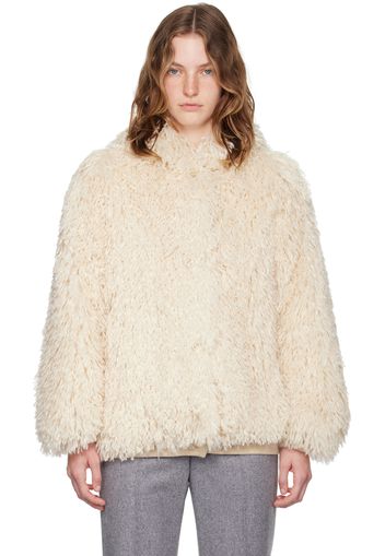 MSGM Off-White Hooded Faux-Fur Jacket