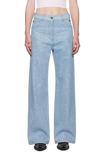 MSGM Blue Wide-Leg Glitter Jeans