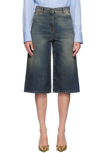 MSGM Indigo Embroidered Denim Shorts