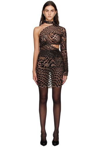 Mugler Beige & Black Flocked Minidress