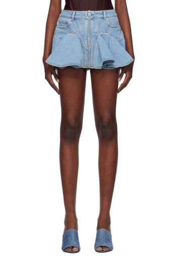 Mugler Blue Ruffled Denim Miniskirt