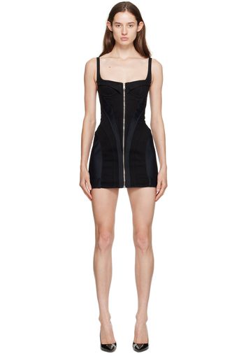 Mugler Black Corseted Denim Minidress