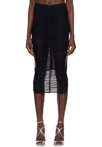 Mugler Black Ruched Midi Skirt