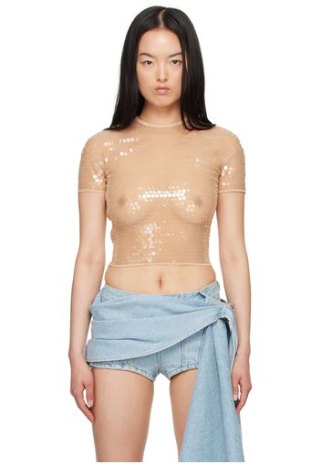 Mugler Beige Cropped T-Shirt