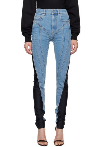 Mugler Blue Bi-Material Spiral Jeans