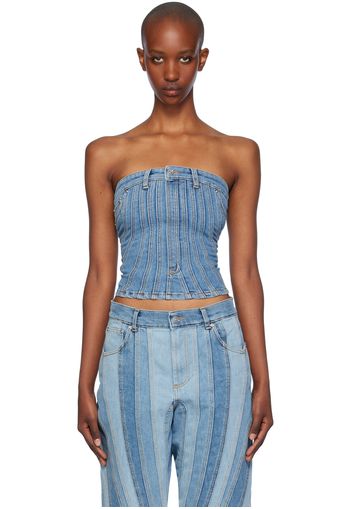 Mugler Blue Spiral Denim Bustier