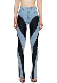 Mugler Blue & Black Slitted Spiral jeans