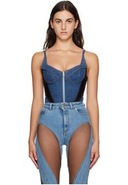 Mugler Blue & Black Paneled Denim Bodysuit