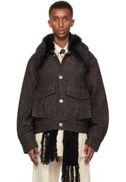 Nullus Studios Brown Detachable Faux-Fur Collar Jacket