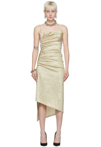 Paco Rabanne Gold Ruched Midi Dress