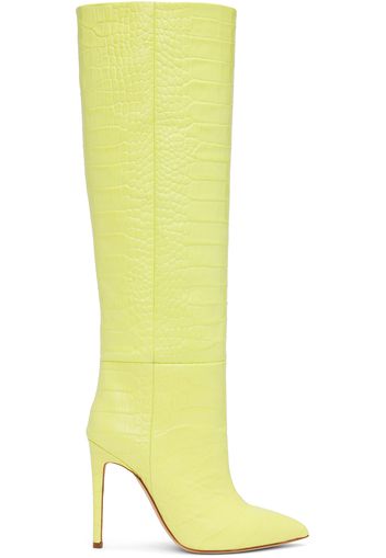 Paris Texas Green Croc-Effect Tall Boots