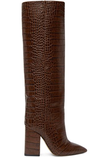 Paris Texas Brown Croc Block Heel Boots