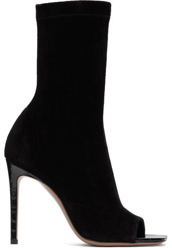 Paris Texas Black Amanda Calf Suede Stretch Ankle Boots