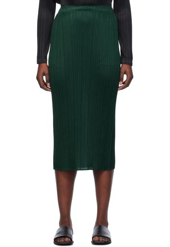 Pleats Please Issey Miyake Green Basics Midi Skirt