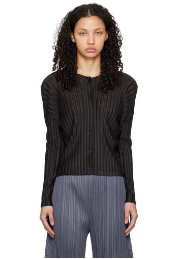 PLEATS PLEASE ISSEY MIYAKE Black Rib Pleats January Cardigan