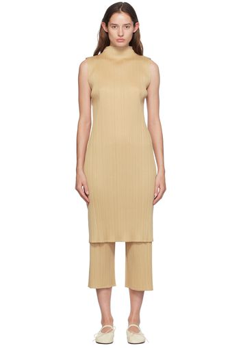 PLEATS PLEASE ISSEY MIYAKE Beige Monthly Colors August Midi Dress