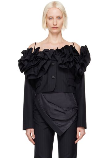 Pushbutton Navy Off The Shoulder Frill Jacket