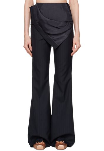 Pushbutton Navy Waist Flipped Trousers