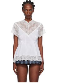 Pushbutton White Lace Trim Darted Top