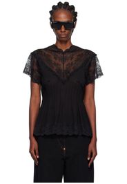 Pushbutton Black Lace Trim Darted Top