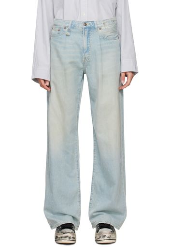 R13 Blue Damon Pleated Wide Leg Jeans