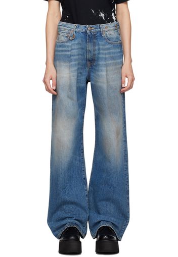 R13 SSENSE Exclusive Blue Damon Pleated Wide Leg Jeans