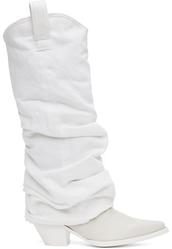 R13 White Mid Cowboy Denim Sleeve Boots