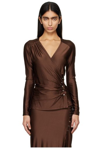 Rabanne Brown V-Neck Long Sleeve T-Shirt