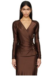 Rabanne Brown V-Neck Long Sleeve T-Shirt