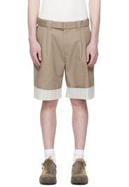 RECODE Beige Stripe Detailed Shorts
