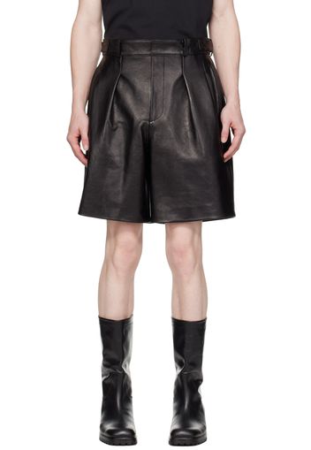 Recto Black Pleated Leather Shorts