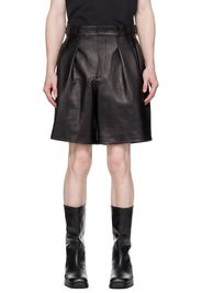 Recto Black Pleated Leather Shorts