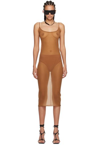 Rick Owens Lilies Brown Slip Midi Dress