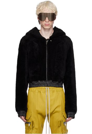 Rick Owens Black Hooded Shearling Jacket