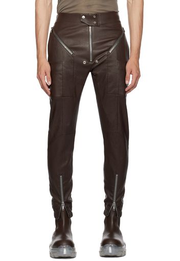 Rick Owens Brown Easy Strobe Leather Cargo Pants