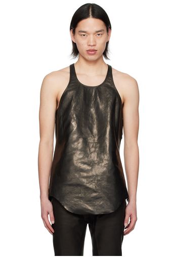 Rick Owens Black Racer Back Leather Tank Top