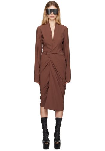 Rick Owens Brown Porterville Wrap Midi Dress