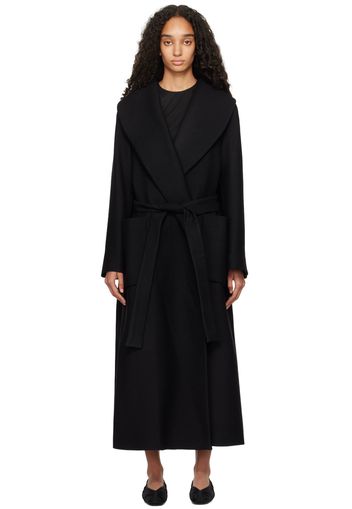 Róhe Black Shawl Collar Wrap Coat