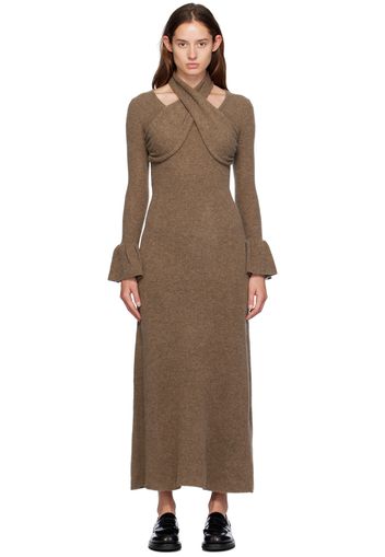 Rokh Brown Cross Knitted Maxi Dress